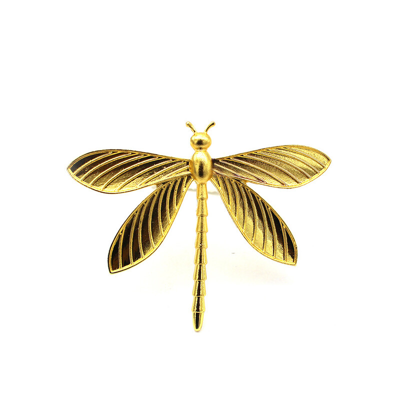 6Pcs Zlatni prsten za salvete Dragonfly Držači prstenova za salvete Insekti Prstenovi za salvete Kopča za Dan zahvalnosti Božićni ukrasni stol ERE104