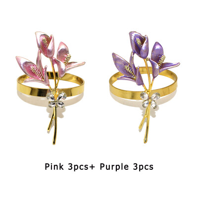 6kom novih prstenova za salvete s cvijetom ružičastog ljiljana za uređenje doma Vjenčani buket mladenki Dekoracija stola Poklon za Valentinovo HWE128