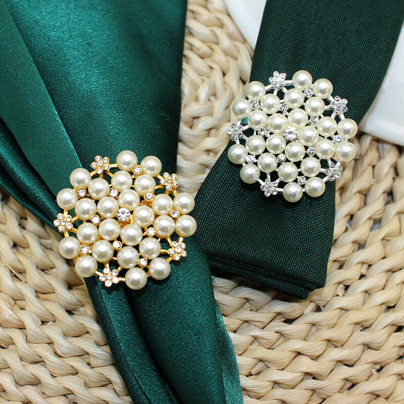 6 vnt Kalnų krištolinio akmens perlų servetėlių žiedai Auksiniai servetėlių žiedų laikikliai Kalėdų vestuvių vakarėliui, oficialiam ar kasdieniniam pietų stalo dekoravimui