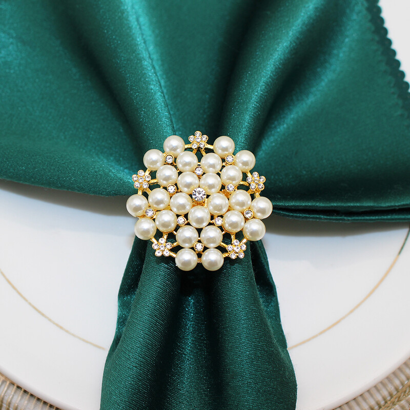 6 vnt Kalnų krištolinio akmens perlų servetėlių žiedai Auksiniai servetėlių žiedų laikikliai Kalėdų vestuvių vakarėliui, oficialiam ar kasdieniniam pietų stalo dekoravimui