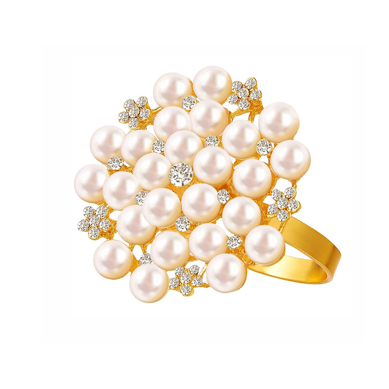 6 vnt Kalnų krištolinio akmens perlų servetėlių žiedai Auksiniai servetėlių žiedų laikikliai Kalėdų vestuvių vakarėliui, oficialiam ar kasdieniniam pietų stalo dekoravimui