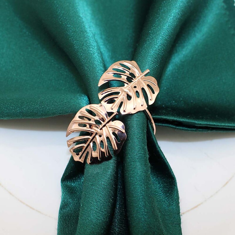 6 vnt. rožinio aukso lapų servetėlių žiedai, metaliniai lapeliai, servetėlių laikiklis rudens Padėkos dienai Vestuvėms Kūdikių dušo stalo dekoravimas HWL55