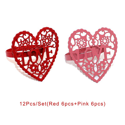 12 vnt Širdies servetėlių žiedas Valentino servetėlių žiedo laikiklis vestuviniam dušui Valentino dienos vestuvėms Kalėdų stalo dekoravimas HWW06
