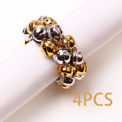 Metallist jõulusalvrätikurõngad, dekoratiivsed kellukesed, 4-osaline salvrätikuhoidja jõulude pidulikuks beebiõhtuks perekondlikuks pulmadeks