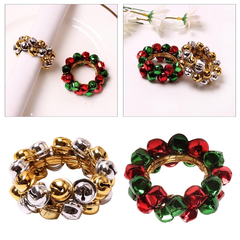 Metallist jõulusalvrätikurõngad, dekoratiivsed kellukesed, 4-osaline salvrätikuhoidja jõulude pidulikuks beebiõhtuks perekondlikuks pulmadeks