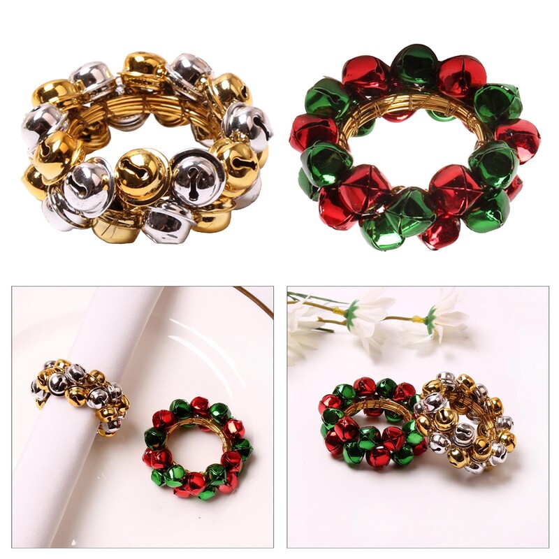 Metallist jõulusalvrätikurõngad, dekoratiivsed kellukesed, 4-osaline salvrätikuhoidja jõulude pidulikuks beebiõhtuks perekondlikuks pulmadeks