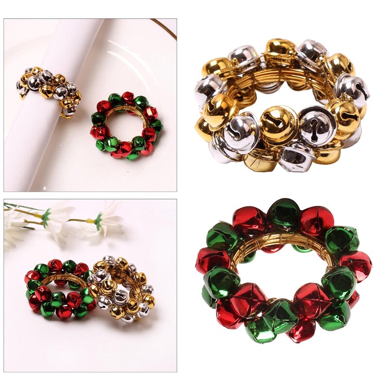 Metallist jõulusalvrätikurõngad, dekoratiivsed kellukesed, 4-osaline salvrätikuhoidja jõulude pidulikuks beebiõhtuks perekondlikuks pulmadeks