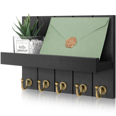 Ukrasni drveni držač za ključeve i organizator pošte za zid Moderna drvena polica s 5 kuka Zidni nosač za ulaz u dnevnu sobu