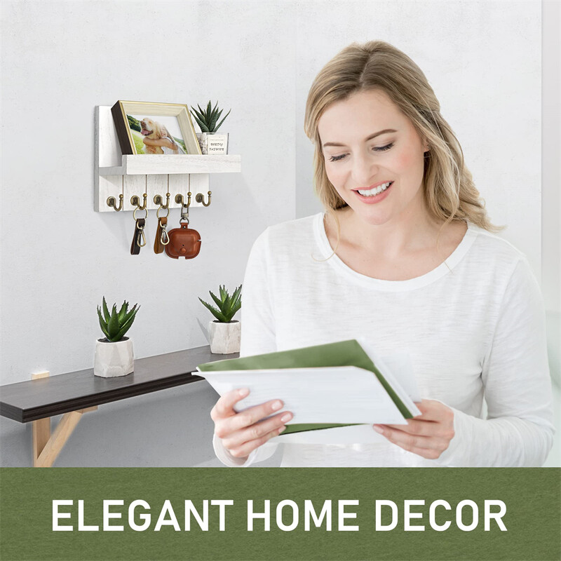 Ukrasni drveni držač za ključeve i organizator pošte za zid Moderna drvena polica s 5 kuka Zidni nosač za ulaz u dnevnu sobu