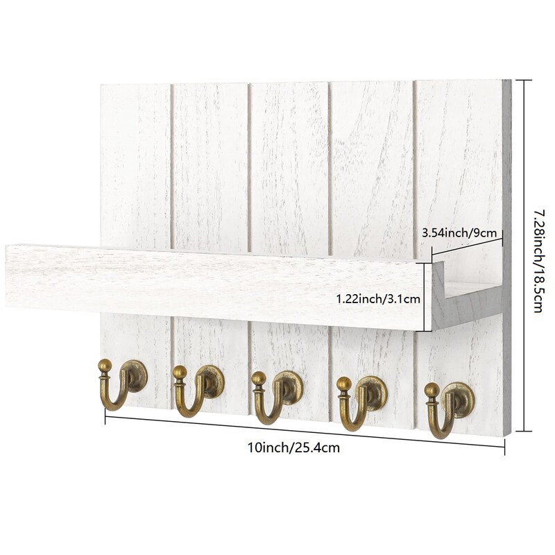 Ukrasni drveni držač za ključeve i organizator pošte za zid Moderna drvena polica s 5 kuka Zidni nosač za ulaz u dnevnu sobu