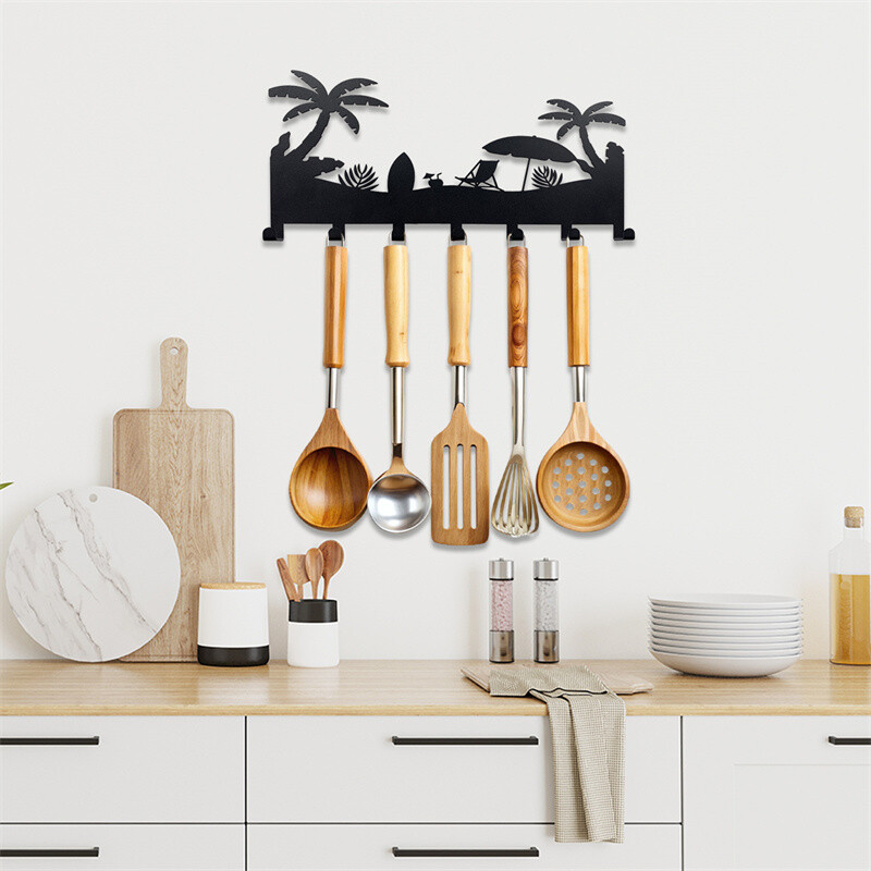 Ležeran dizajn za plažu, moderan obiteljski ulaz, hodnik, kuhinjski držač ključeva za zidni stalak, 7 kuka, organizator ključeva, zidni ukras