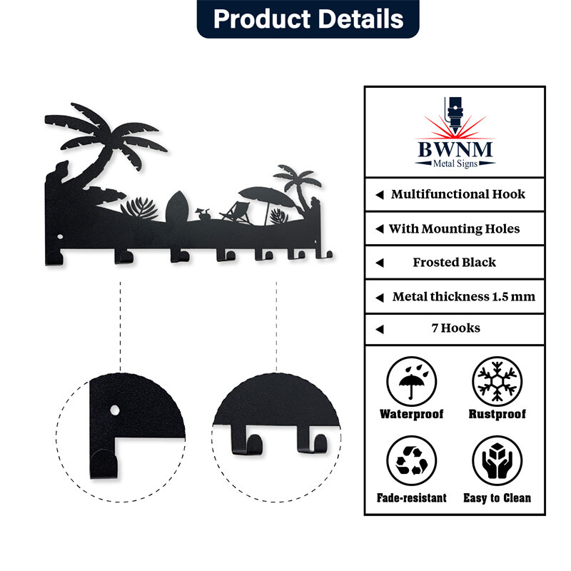 Ležeran dizajn za plažu, moderan obiteljski ulaz, hodnik, kuhinjski držač ključeva za zidni stalak, 7 kuka, organizator ključeva, zidni ukras
