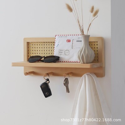 Stalak za pohranu od punog drveta od ratana Drvena zidna kuka za ključeve u japanskom stilu Stalak za pohranu knjiga i novina Stalak za pohranu časopisa