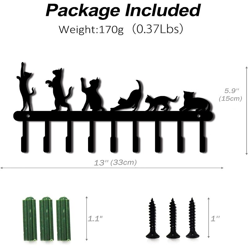 1 kom Držač za ključeve Mačka s 9 kuka za torbu Odjeća Držač za ključeve Mali zidni držač za policu Noć vještica Zidni ukras oko 15x33 cm