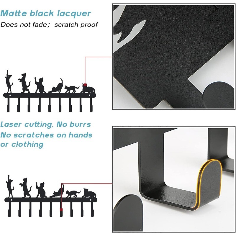 1 kom Držač za ključeve Mačka s 9 kuka za torbu Odjeća Držač za ključeve Mali zidni držač za policu Noć vještica Zidni ukras oko 15x33 cm