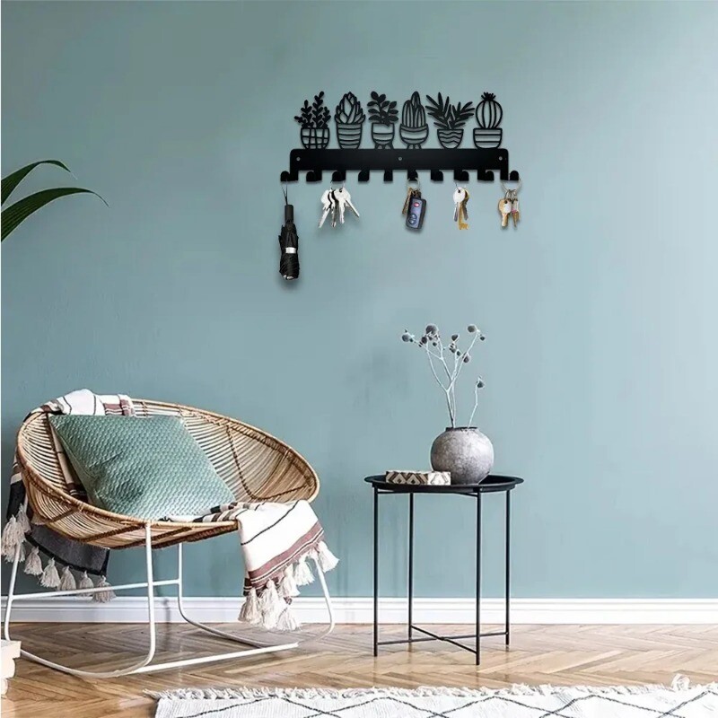 Zidne metalne kuke Držač ključeva Biljke u saksijama Ukrasne kuke Stalak Vješalice Montirane na zid s 10 kuka za privjesak za ključeve
