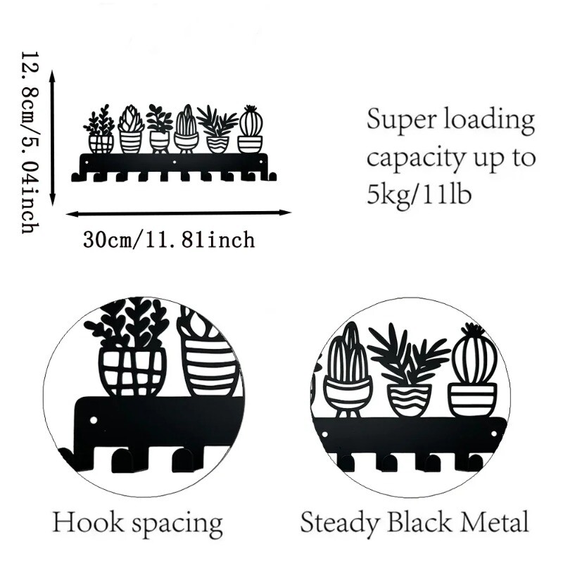 Zidne metalne kuke Držač ključeva Biljke u saksijama Ukrasne kuke Stalak Vješalice Montirane na zid s 10 kuka za privjesak za ključeve