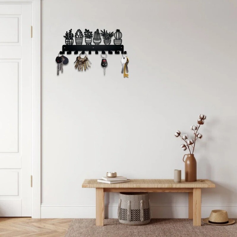 Zidne metalne kuke Držač ključeva Biljke u saksijama Ukrasne kuke Stalak Vješalice Montirane na zid s 10 kuka za privjesak za ključeve