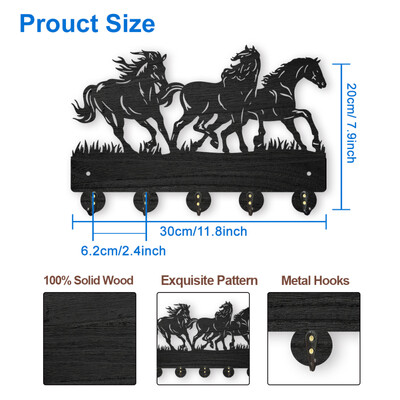 1 set kukica za kapute s cvijećem i biljkom na zidu 11,8 × 7 inča Drveni držač ključeva s cvijetom ruže za zidnu ukrasnu vješalicu za ključeve