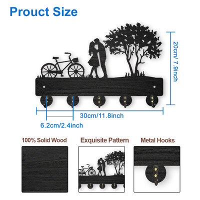 1 set kukica za kapute s cvijećem i biljkom na zidu 11,8 × 7 inča Drveni držač ključeva s cvijetom ruže za zidnu ukrasnu vješalicu za ključeve