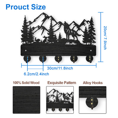 1 set kukica za kapute s cvijećem i biljkom na zidu 11,8 × 7 inča Drveni držač ključeva s cvijetom ruže za zidnu ukrasnu vješalicu za ključeve