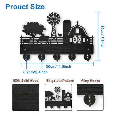 1 set kukica za kapute s cvijećem i biljkom na zidu 11,8 × 7 inča Drveni držač ključeva s cvijetom ruže za zidnu ukrasnu vješalicu za ključeve