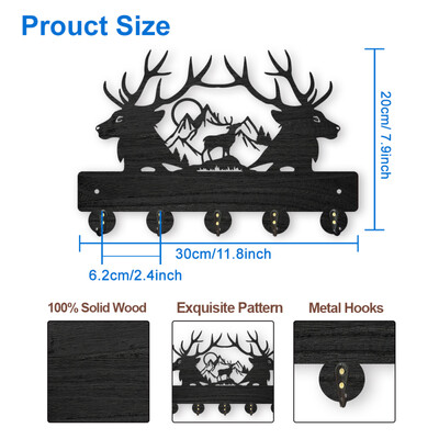 1 set kukica za kapute s cvijećem i biljkom na zidu 11,8 × 7 inča Drveni držač ključeva s cvijetom ruže za zidnu ukrasnu vješalicu za ključeve