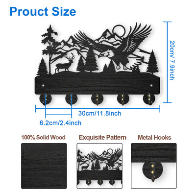 1 set kukica za kapute s cvijećem i biljkom na zidu 11,8 × 7 inča Drveni držač ključeva s cvijetom ruže za zidnu ukrasnu vješalicu za ključeve