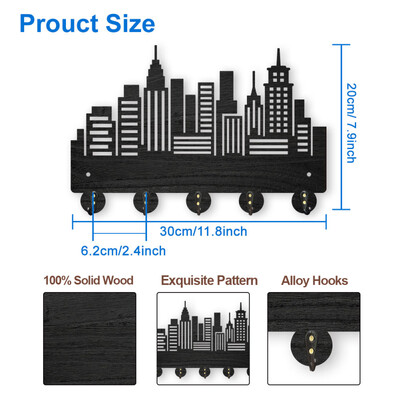 1 set kukica za kapute s cvijećem i biljkom na zidu 11,8 × 7 inča Drveni držač ključeva s cvijetom ruže za zidnu ukrasnu vješalicu za ključeve