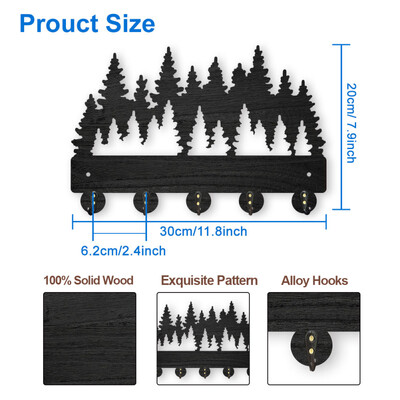 1 set kukica za kapute s cvijećem i biljkom na zidu 11,8 × 7 inča Drveni držač ključeva s cvijetom ruže za zidnu ukrasnu vješalicu za ključeve