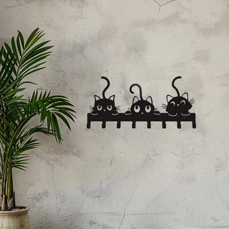 Višenamjenska željezna zidna viseća slatka mačka Stalak za ključeve Svečana atmosfera Zidni stalak za mačke Kuka Kuka za kućanske ključeve Vješalica za kapute
