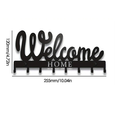 1kom crni metalni držač za ključeve, držač za ključeve za zid, zidni stalak za ključeve u stilu DOBRODOŠLI, za vješalicu za ključeve s 8 kuka