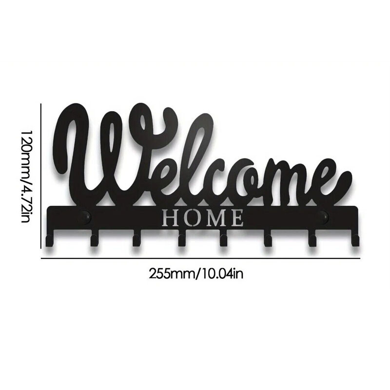 1kom crni metalni držač za ključeve, držač za ključeve za zid, zidni stalak za ključeve u stilu DOBRODOŠLI, za vješalicu za ključeve s 8 kuka