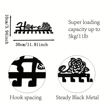 Vješalica s kukom Zidni držač za ključeve Metalna ukrasna vješalica za kapute s dizajnom Sweet Home i psi Organizator Stalak sa 6 kukica