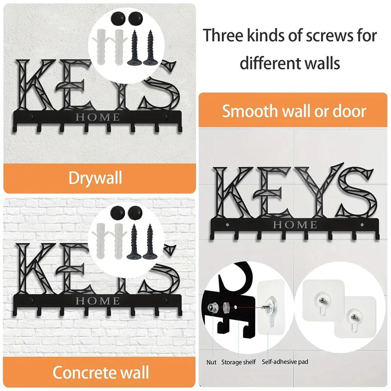 Metalni zidni stalak za pohranu, plutajući držač za ključeve, kuka, ljepilo/bušilica za ugradnju, stalak za pohranu