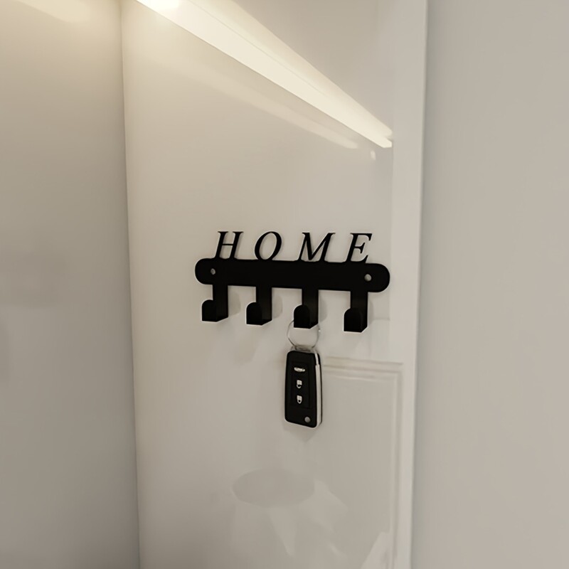 Držač ključeva za zidno ljepilo, kuke za ključeve s 4 kuke montirane na zid, crne vješalice za ključeve za zidni dekor bez bušilice za dnevnu sobu