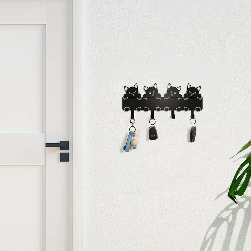 HelloYoung zidni stalak za ključeve za mačke, metalni držač za ključeve, ukrasna zidna kuka za stalak za pohranu, kuka za vješalicu za ključeve za ulaz