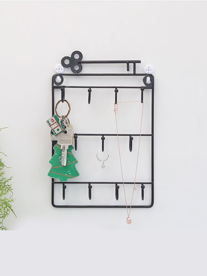 Crni stalak za pohranu s troslojnim kukama Ključevi Organizator Držači polica 16*24,5 cm 1 kom