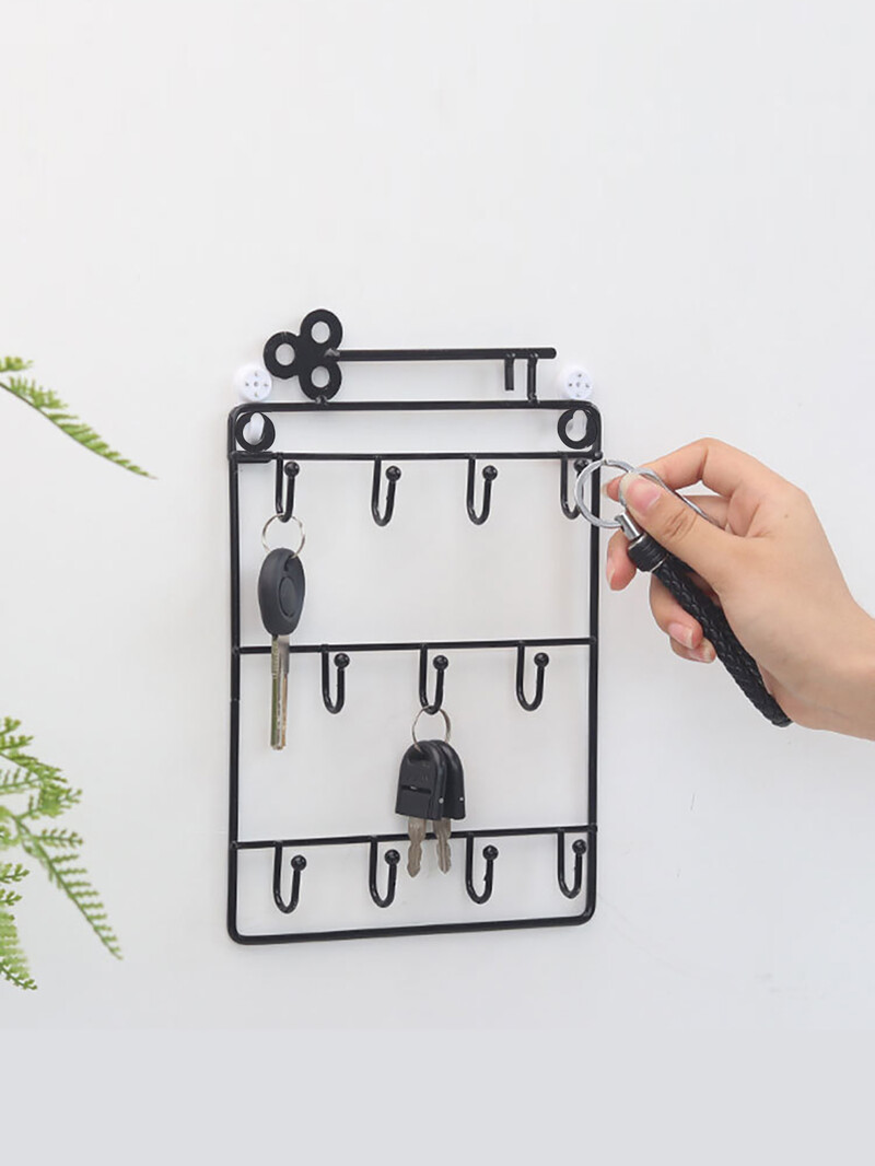 Crni stalak za pohranu s troslojnim kukama Ključevi Organizator Držači polica 16*24,5 cm 1 kom