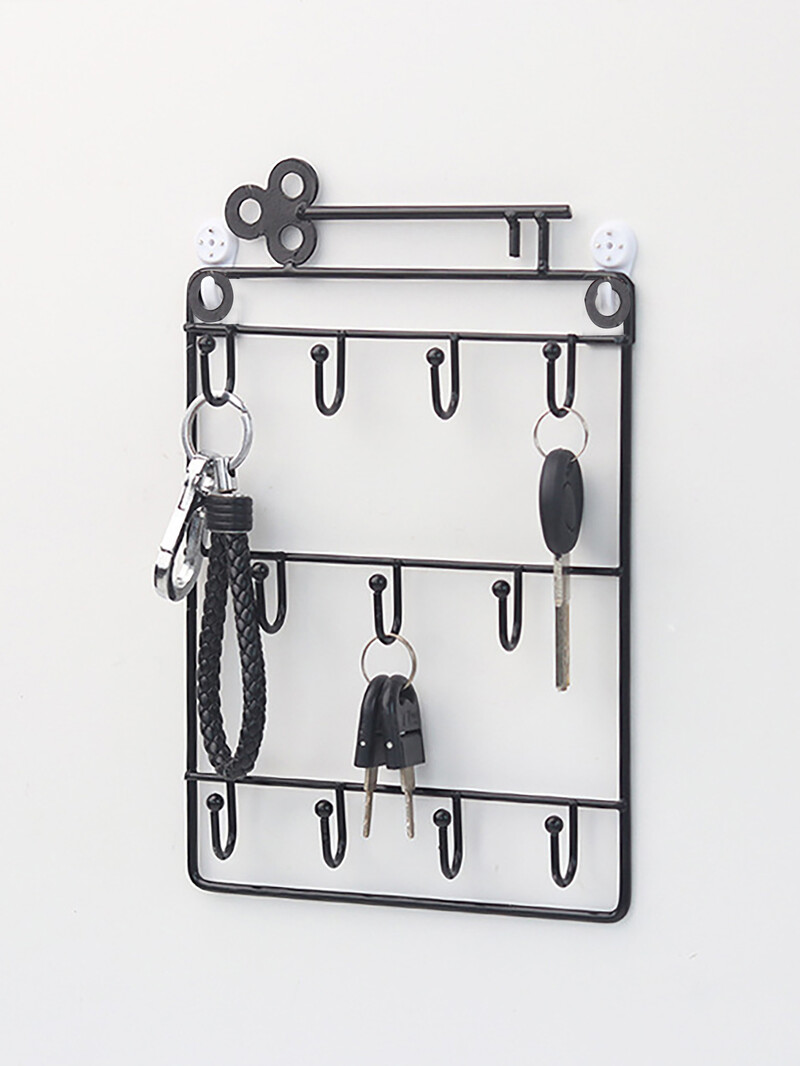 Crni stalak za pohranu s troslojnim kukama Ključevi Organizator Držači polica 16*24,5 cm 1 kom