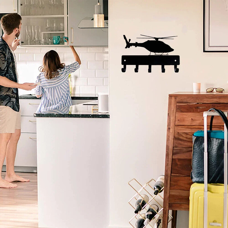 Helikopter #1 Stalak za ključeve Vješalica 9 inča široka metalna zidna umjetnost Dekorativni Helikopter Držač ključeva Funkcionalni zidni organizator za dom