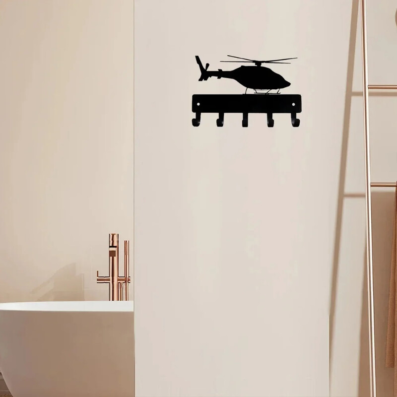 Helikopter #1 Stalak za ključeve Vješalica 9 inča široka metalna zidna umjetnost Dekorativni Helikopter Držač ključeva Funkcionalni zidni organizator za dom