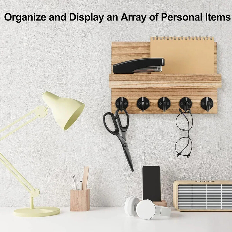 Držač za ključeve i poštu Kućni dekor Drveni zidni organizator s 5 kuka i polica za torbe Povodac za pse Zidni ukras za ulaz u dnevnu sobu