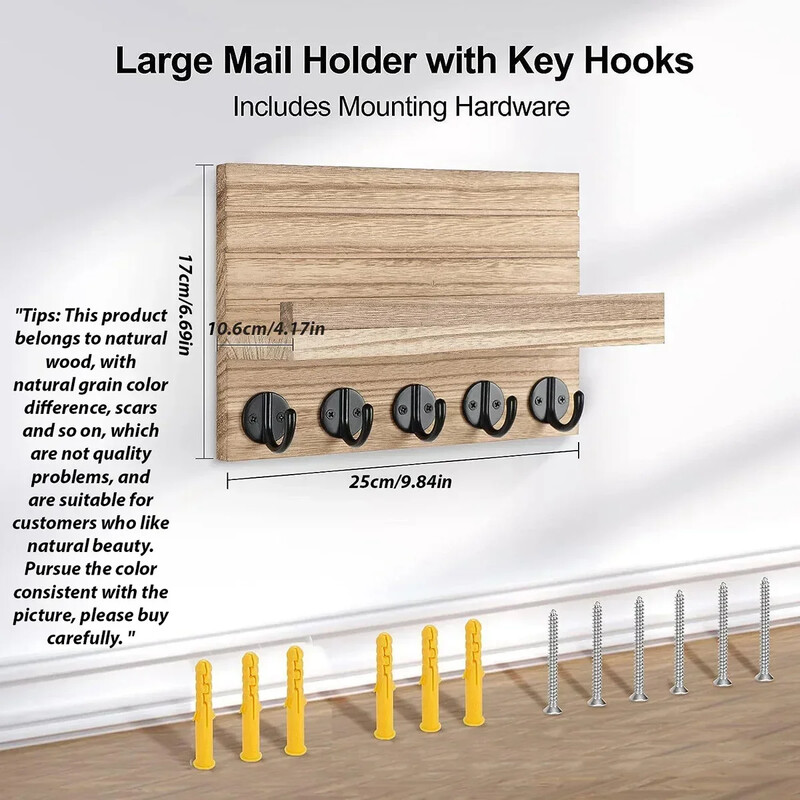 Držač za ključeve i poštu Kućni dekor Drveni zidni organizator s 5 kuka i polica za torbe Povodac za pse Zidni ukras za ulaz u dnevnu sobu