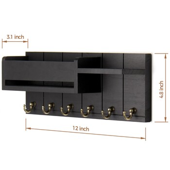 Декоративна стойка за ключове и органайзер за поща с 6 кукички за ключове Рустик дървен ключодържател, монтиран на стена с рафт за антрето на хола