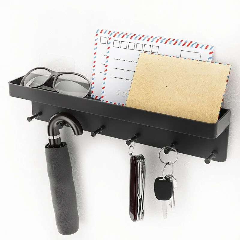 Ключодържател за декорация на стена Органайзер за пощенски рафт Закачалка за прибори, монтирана на стена с 6 куки Поставка за съхранение за кухня, баня