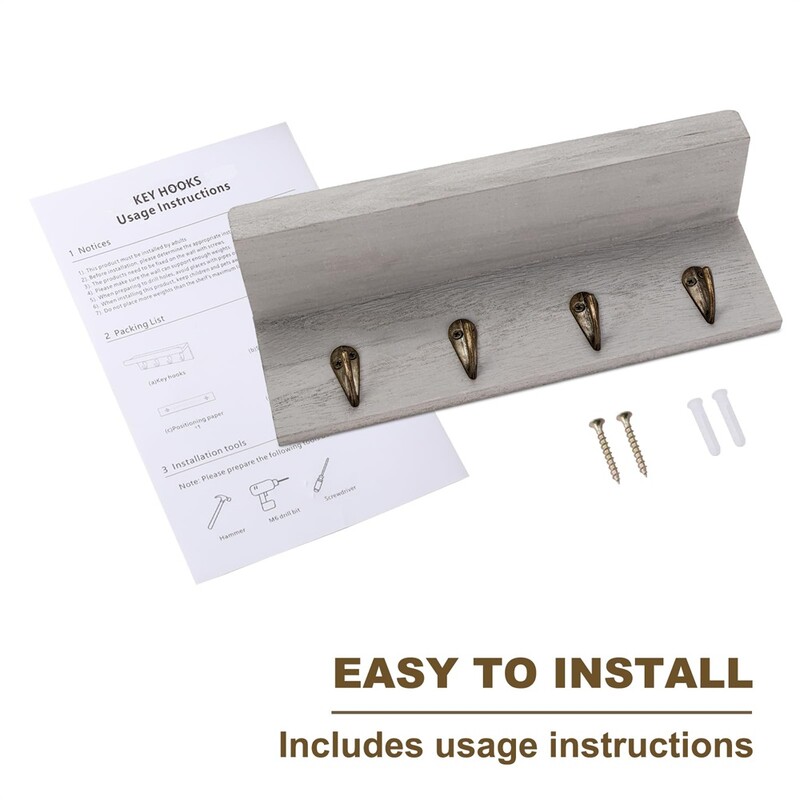 Рустик ключодържател за стенен декор на антрето Дървена етажерка с 4 куки за ключове Стенен органайзер за поща във ферма с куки