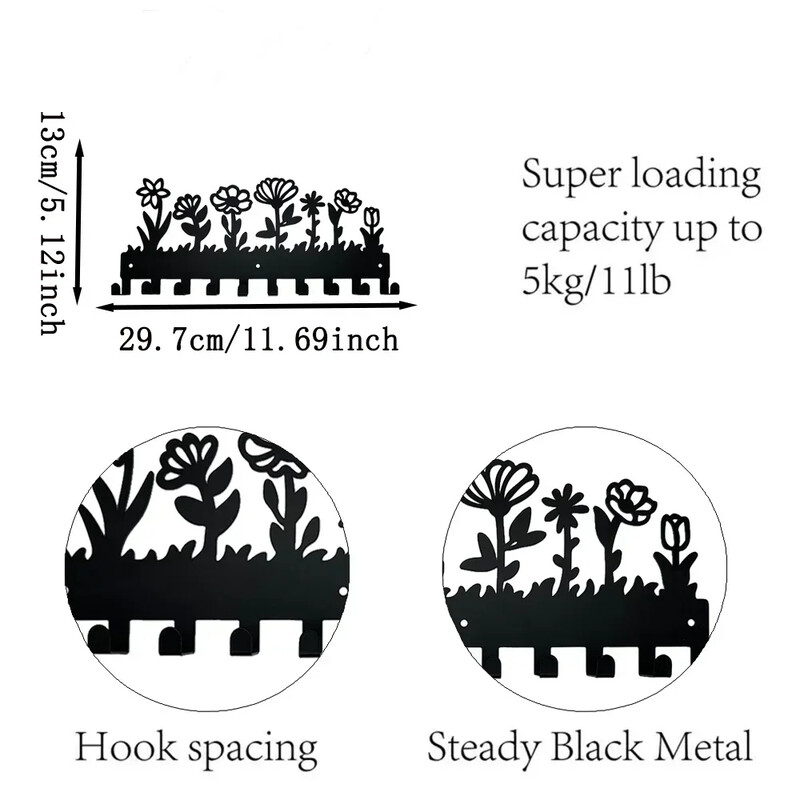 Ключодържател с дизайн на цветя Метален стенен багажник Кука Стенен стелаж за съхранение Поставка за палта Закачалка за ключове Стенна закачалка за ключове
