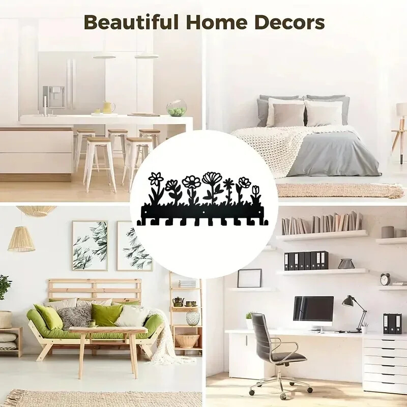 Ключодържател с дизайн на цветя Метален стенен багажник Кука Стенен стелаж за съхранение Поставка за палта Закачалка за ключове Стенна закачалка за ключове