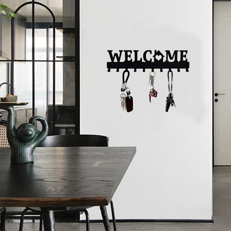 Držač ključeva Metalni držač ključeva Dekorativni zidni nosač DOBRODOŠLI Dizajn Stilski stalak za ključeve Zidni stalak za kapute Kuke za vješanje